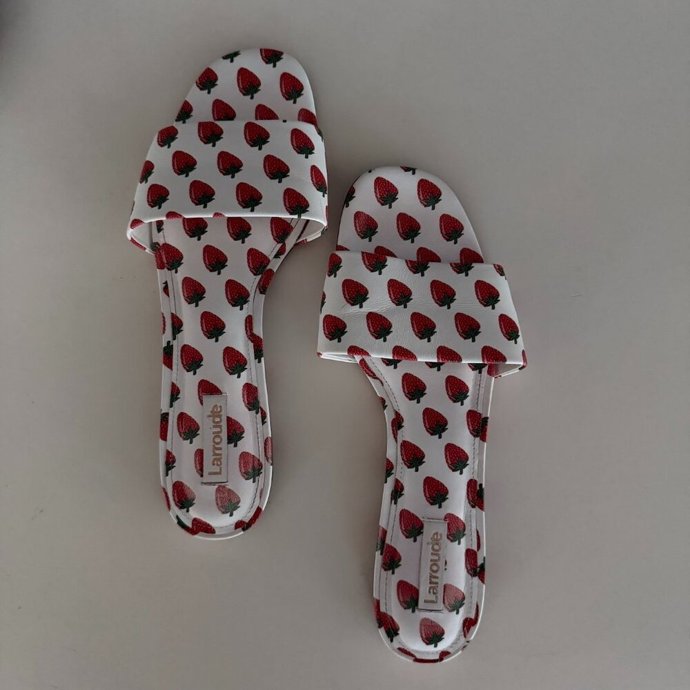 Larroude Ive White Strawberry Mule Sandals - Picture 3 of 6